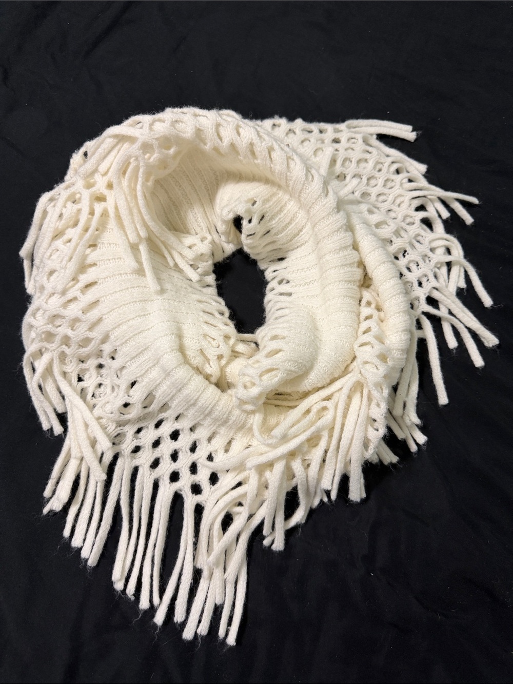 Mixit Cream Knit Infinity Scarf with Fringe